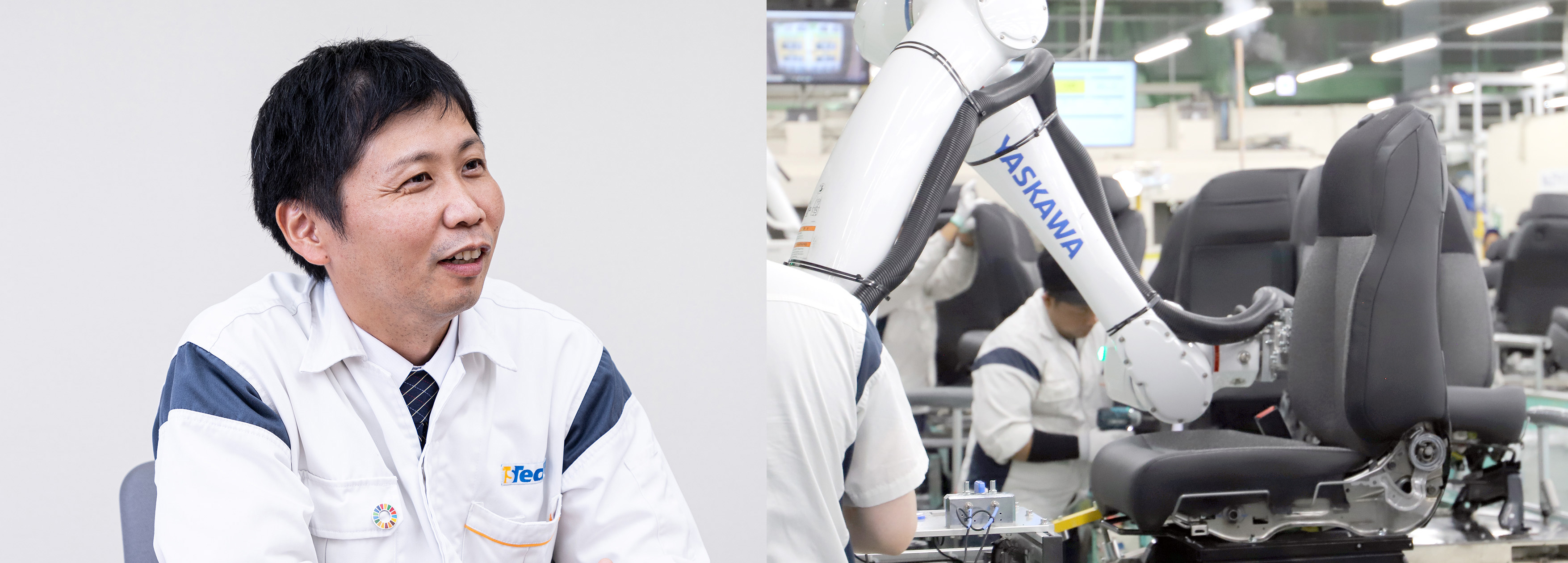  photo of Takeuchi, the design PL (project leader), and a photo of the FREED production line